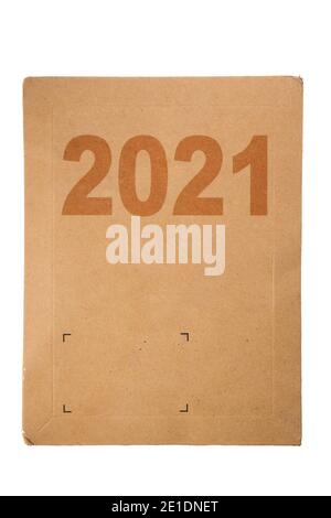 New Year 2021 post Cardboard box isolated on a white. Delivery package.  . Stock Photo