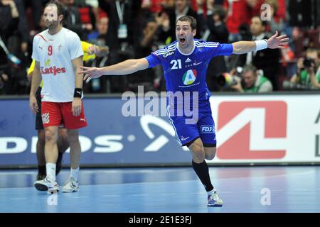 France's Michael Guigou celebrates after winning the 2011 World Championship at Malmo Arena in Malmo, Sweden on January 30, 2011. France defeats Denmark 37-35. Photo by Nicolas Gouhier/ABACAPRESS.COM Stock Photo