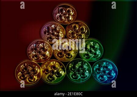Reflectors under a multi-colored light streak Stock Photo