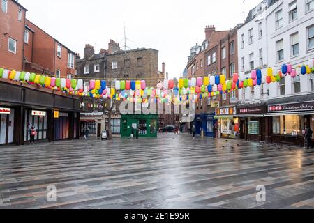 05 January 2021. London, UK. Chinatown is empty of people after Prime Minister Boris Johnson announced on Monday 4 January 2021 that England goes into third national lockdown until at least 22 February 2021, with households ordered to stay home and only go outside for the specific reason. Photo by Ray Tang Stock Photo