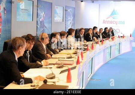 IOC evaluation commission in Annecy, northeast France, on February 11, 2011. France's Annecy and co-host city Chamonix for biding 2018 Winter Olympics had been evaluated by an IOC evaluation commission. Annecy, which is competing against Munich of Germany and Pyeongchang of South Korea, has been lagging behind its two rivals and is trying to close the gap during the commission visit. Photo by Daniel Giry/ABACAPRESS.COM Stock Photo