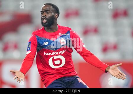 LILLE, FRANCE - JANUARY 6: Jonathan Ikone of Lille OSC during the Ligue 1 match between Lille OSC and Angers SCO at Stade Pierre Mauroy on January 6, 2021 in Lille, France (Photo by Jeroen Meuwsen/BSR Agency/Alamy Live News)*** Local Caption *** Jonathan Ikone