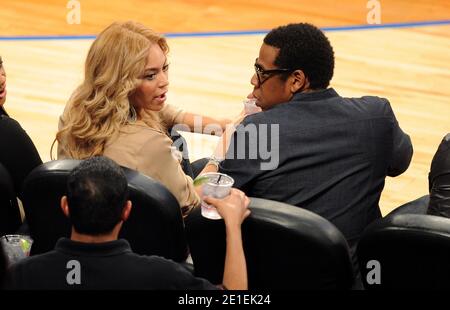 Jay-Z and Beyonce Knowles attend the 2011 NBA All-Star Game at the Staples Center Downtown Los Angeles, February 20, 2011. Photo by ABACAPRESS.COM Stock Photo