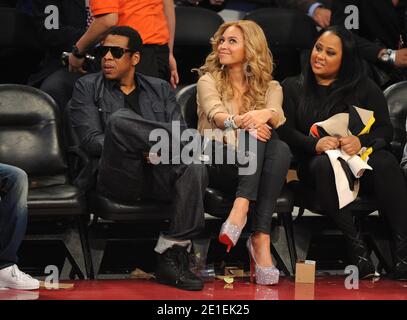 Jay-Z and Beyonce Knowles attend the 2011 NBA All-Star Game at the Staples Center Downtown Los Angeles, February 20, 2011. Photo by ABACAPRESS.COM Stock Photo