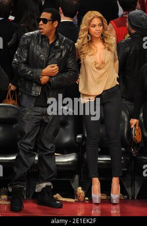 Jay-Z and Beyonce Knowles attend the 2011 NBA All-Star Game at the Staples Center Downtown Los Angeles, February 20, 2011. Photo by ABACAPRESS.COM Stock Photo