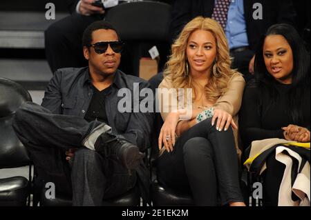 Jay-Z and Beyonce Knowles attend the 2011 NBA All-Star Game at the Staples Center Downtown Los Angeles, February 20, 2011. Photo by ABACAPRESS.COM Stock Photo