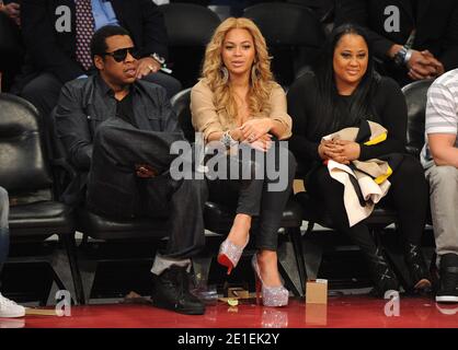 Jay-Z and Beyonce Knowles attend the 2011 NBA All-Star Game at the Staples Center Downtown Los Angeles, February 20, 2011. Photo by ABACAPRESS.COM Stock Photo