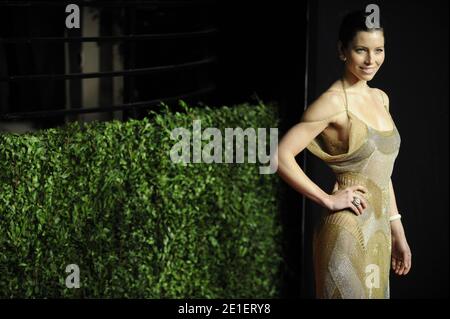 Actress Jessica Biel arrives at the Vanity Fair Oscar party hosted by Graydon Carter held at Sunset Tower in West Hollywood on February 27, 2011. Photo by Mehdi Taamallah/ABACAUSA.COM Stock Photo