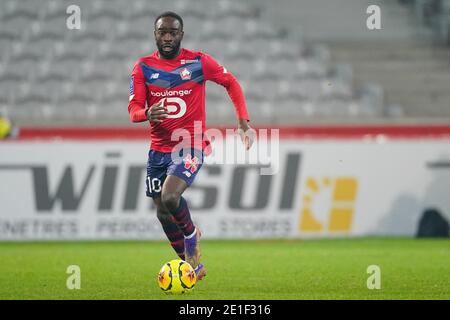 LILLE, FRANCE - JANUARY 6: Jonathan Ikone of Lille OSC during the Ligue 1 match between Lille OSC and Angers SCO at Stade Pierre Mauroy on January 6, 2021 in Lille, France (Photo by Jeroen Meuwsen/BSR Agency/Alamy Live News)*** Local Caption *** Jonathan Ikone