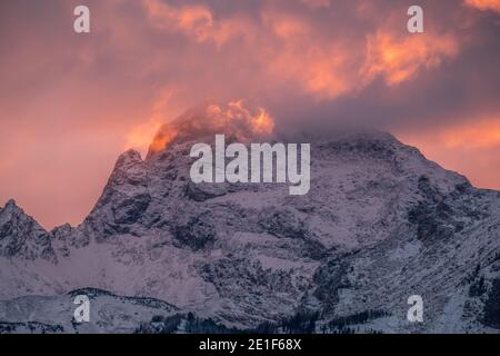 Fire Sunset On The Mountain Stock Photo