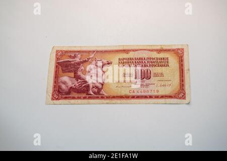 100 Dinara note from extinct jugoslavije or jugoslavia Stock Photo