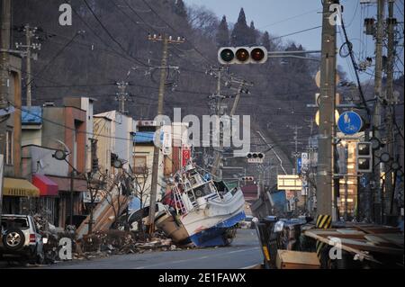 Views of the damaged city of Miyako, Prefecture of Iwate in Japan on March 13, 2011 after the biggest earthquake on Japan's history followed by a tsunami. Photo by Thierry Orban/ABACAPRESS.COM Stock Photo