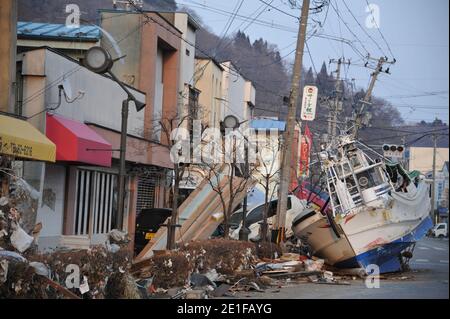 Views of the damaged city of Miyako, Prefecture of Iwate in Japan on March 13, 2011 after the biggest earthquake on Japan's history followed by a tsunami. Photo by Thierry Orban/ABACAPRESS.COM Stock Photo