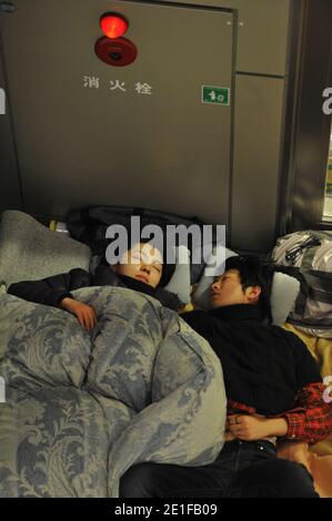 Japanese refugees sleeping at AINA Center in Morioka, capital city of Iwate prefecture, Japan, on March 13, 201, after a huge M8.9 earthquake hit Japan on Friday, March 11, 2011 followed by a giant tsunami causing death and destruction. Photo by Thierry Orban/ABACAPRESS.COM Stock Photo