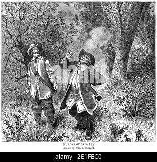 Murder of La Salle, drawn by Wm. L. Shepard,  Illustration, Ridpath's History of the World, Volume III, by John Clark Ridpath, LL. D., Merrill & Baker Publishers, New York, 1897 Stock Photo