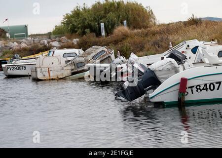 Sete, France. 19th, Aug,2019. View of boats on the Thau lagoon. Sete, France. Stock Photo