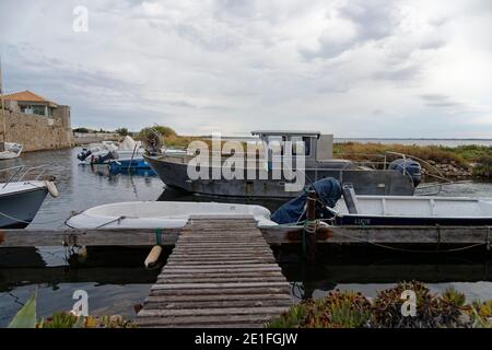 Sete, France. 19th, Aug,2019. View of oyster boat on the Thau lagoon. Sete, France. Stock Photo