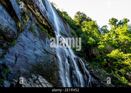 The 404 foot Hickory Nut Falls in Chimney Rock, North Carolina. Stock Photo