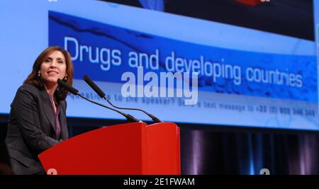 French junior minister Health Nora Berra delivers a speech at 7th world life sciences forum Biovision in Lyon France March 27, 2011 . Photos by Vincent Dargent/ABACAPRESS.COM Stock Photo