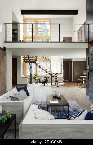 Interior view of the Tahoe-Donner Residence in Truckee, California, USA by Joshua Horne / BAD Studio and Peter Greenberger of PACWEST Construction. Stock Photo