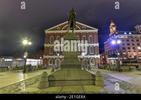 Boston, MA - Nov 27, 2020: Statue of Samuel Adams in front of Faneuil Hall, Boston, Massachusetts, USA Stock Photo