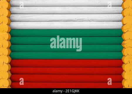 National flag  of Bulgaria on a wooden wall background. The concept of national pride and a symbol of the country. Flags painted on a house Stock Photo