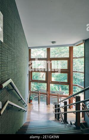 Interior of the public library in Beitou, Taipei, Taiwan's first green library, one of the most energy efficient and environmentally friendly buildings of East Asia. Stock Photo