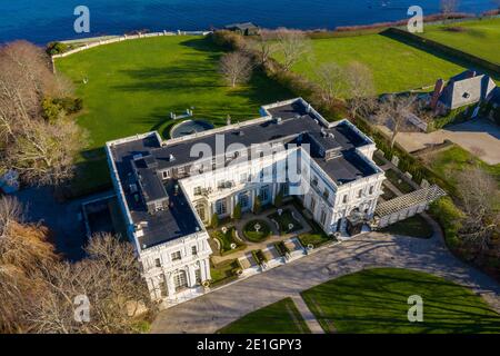 Newport, Rhode Island - Nov 29, 2020: Exterior view of historic Rosecliff Mansion in Newport, Rhode Island. Stock Photo