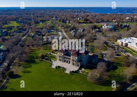 Newport, RI - Nov 29, 2020: The Breakers and Cliff Walk aerial view. The Breakers is a Vanderbilt mansion with Italian Renaissance built in 1895 in Be Stock Photo