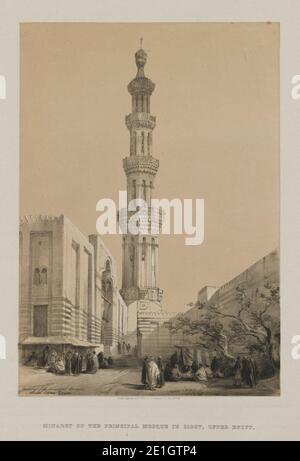 Louis Haghe (British, 1806-1885), F.G.Moon, 20 Threadneedle Street, London, David Roberts (British, 1796-1864) - Egypt and Nubia, Volume III, Minaret of the Principal Mosque Siout, Upper Egypt Stock Photo