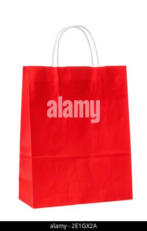 Red paper bag isolated on white background. Stock Photo