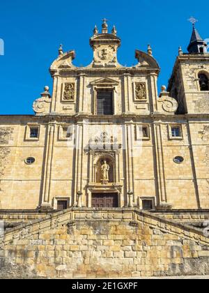 The façade of St. Nicholas Church (Iglesia De San Nicolas El Real) - Villafrance del Bierzo, Castile and Leon, Spain Stock Photo