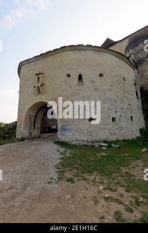 The entrance to Rasnov Fortress in Romania Stock Photo