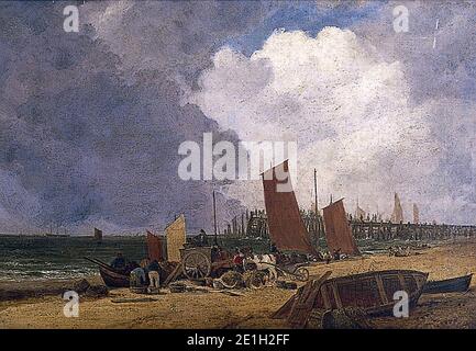 Lound - Yarmouth Beach and Jetty, after John Crome. Stock Photo