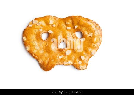 Salted mini flat pretzels isolated on white background. Stock Photo