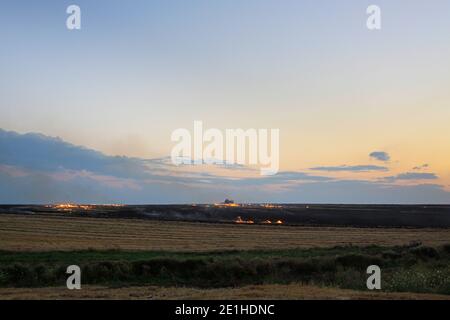 Agricultural fields set alight and burning in Bulgaria Stock Photo