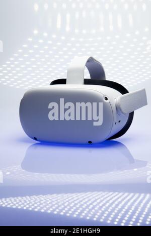 White new generation VR headset isolated on white background. Oculus Quest 2 virtual reality headset Stock Photo