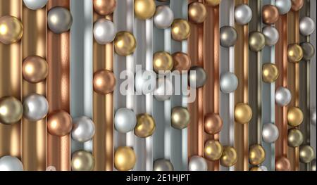 metallic spheres of different materials minimalist abstract background. 3d render. Stock Photo