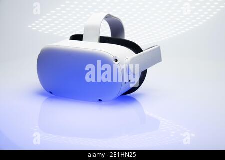 White new generation VR headset isolated on white background. Oculus Quest 2 virtual reality headset Stock Photo