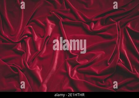 Detail of crumpled red velvet fabric Stock Photo