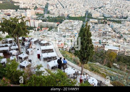 Al Fresco Dining with View, Orizontes Restaurant, Lykavittos Hill Athens, Greece Stock Photo