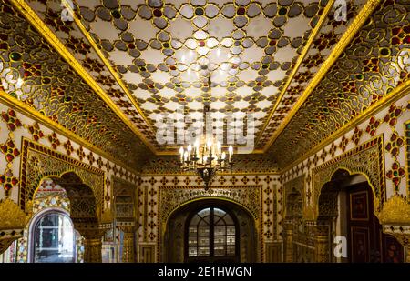 Mukut mandir or the crown temple, situated on the 7th floor of Chandra Mahal Palace, the residence of the former royal family of Jaipur, Rajasthan, In Stock Photo