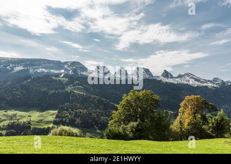 Landscape in Toggenburg with view of the Churfirsten, Canton of St. Gallen, Switzerland Stock Photo