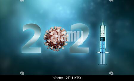 2021 vaccination against coronavirus or covid-19 concept 3D rendering illustration. Stock Photo