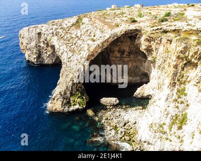 Wild and spectacular cliffs of the island of Malta in the Mediterranean sea. Stock Photo