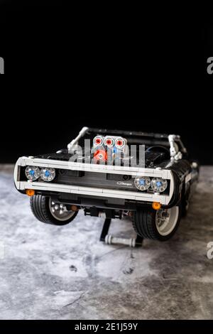 ISTANBUL, TURKEY - JANUARY 04, 2020: Lego Technic Dodge Charger Car Model with Nos Tank. Fast and Furious Model. Ready to Display. Stock Photo