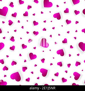 Valentine hearts seamless background,  love pattern. Romantic banner abstract template, wedding invitation with hearts messy scattered splash texture Stock Photo