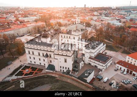 Elevated View of Palace of the Grand Dukes of Lithuania in Vilnius by Sunset Stock Photo
