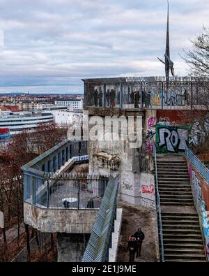 Volkspark Humboldthain public park, anti-aircraft flak tower (flakturm), bunker and viewing platform in Gesundbrunnen, Mitte-Berlin, Germany Stock Photo