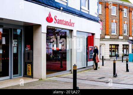 Leatherhead Surrey, London UK January 07 2021, High Street Branch Of Spanish Santander Retail Bank Stock Photo